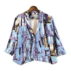 Alberto Makali Vintage Open Blazer Cuff Sleeve Abstract Artsy Funky Multicolor L